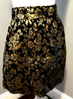Vintage Half Apron Black & Metallic Gold Floral Tie Kitchen Retro 17" Handmade